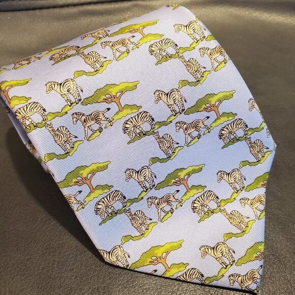 Brooks Brothers Silk Novelty Animal Tie Zebra Desert Trees - Picture 1 of 5